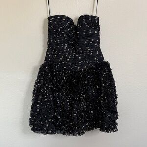 Vicky Tiel black gold polka dot prom party dress women’s Sz 8 ruffles